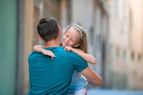 Family europe vacation. Happy father and little adorable girl in Rome during summer italian vacation