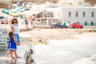 Aile tatil Mykonos island, Yunanistan.