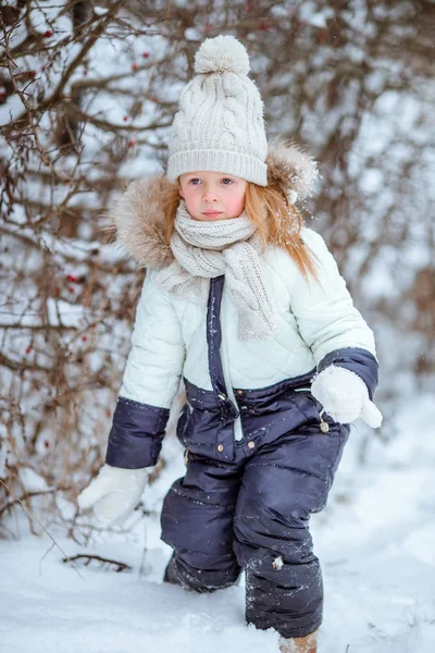 Entzückendes kleines Mädchen im gefrorenen Wintertag im Freien — Stockfoto