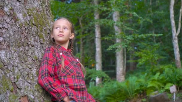 Bella bambina felice in montagna sullo sfondo della nebbia — Video Stock