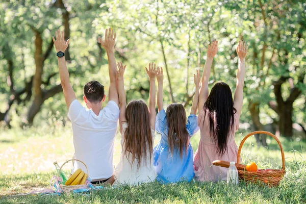 Happy family on a picnic in the park on a sunny day — Stock Photo, Image