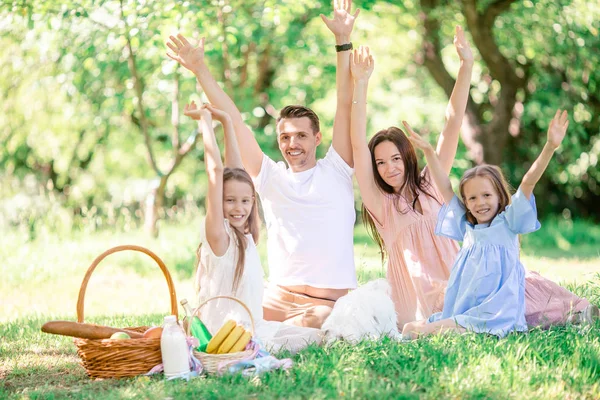 Familia feliz en un picnic en el parque en un día soleado —  Fotos de Stock