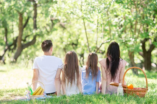 Mutlu aile güneşli bir günde parkta piknik yapıyor. — Stok fotoğraf