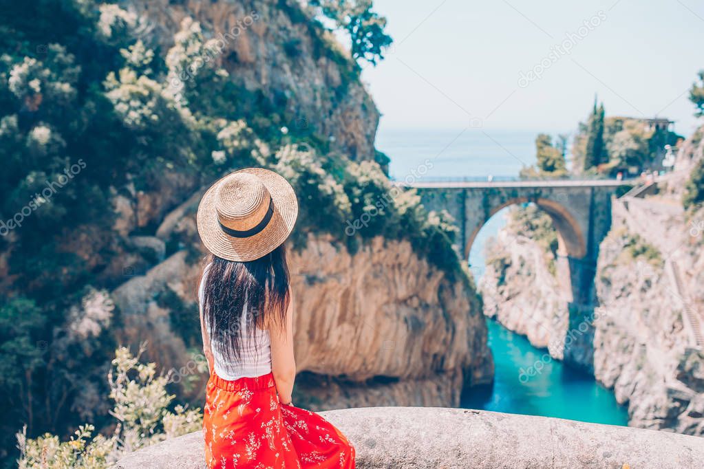 Famous fiordo di furore beach seen from bridge.