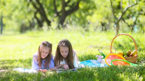 Dwójka małych dzieci na pikniku w parku — Wideo stockowe