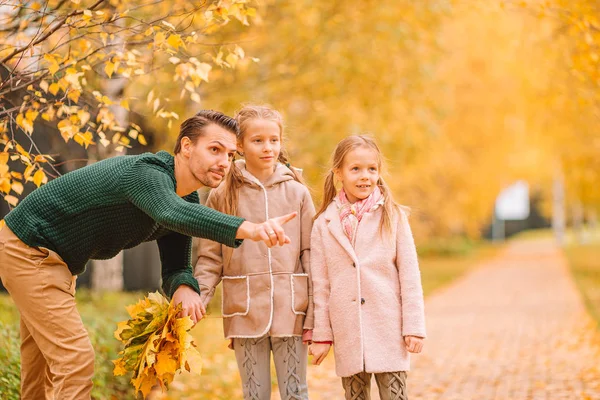 아름다운 가을 날 공원에서 아버지와 아이들의 가족 — 스톡 사진