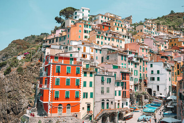 Beautiful view of Riomaggiore in Cinque Terre, Liguria, Italy