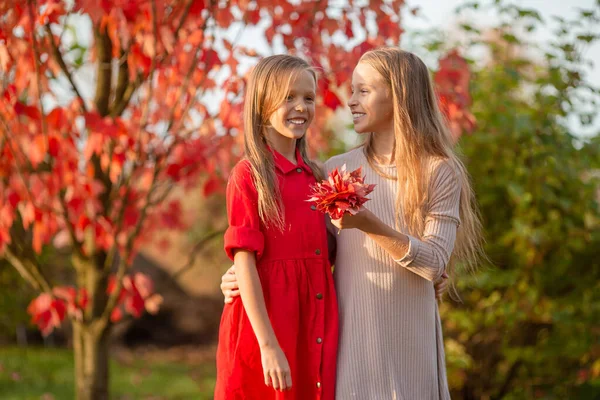Kleine entzückende Mädchen im Freien an einem warmen, sonnigen Herbsttag — Stockfoto