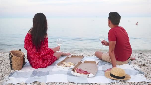 A család piknikezik a parton — Stock videók