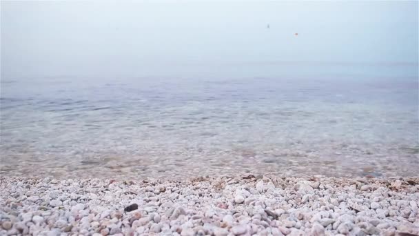Playa de guijarros y cielo azul en el fondo — Vídeos de Stock