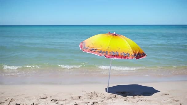 Strandparaply på den tropiska stranden — Stockvideo