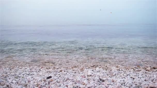 Plage de galets et ciel bleu sur le fond — Video