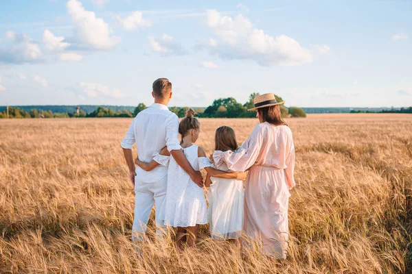 Szczęśliwa rodzina gra na polu pszenicy — Zdjęcie stockowe
