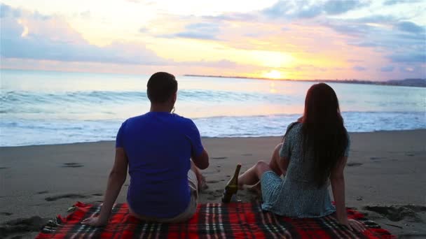 Familie picknicken op het strand — Stockvideo