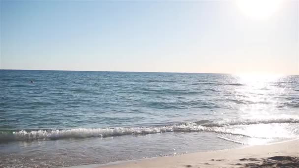 Idyllic tropikal plajı beyaz kumlu, turkuaz deniz suyu ve güzel renkli gökyüzü. — Stok video