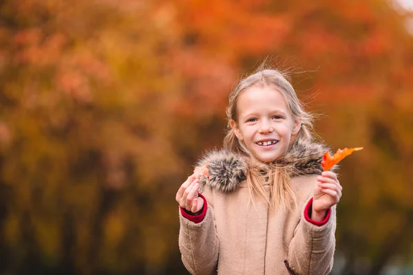 Portrait of adorable little girl outdoors at beautiful autumn day — Stock Photo, Image