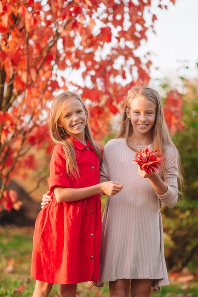 Kleine entzückende Mädchen im Freien an einem warmen, sonnigen Herbsttag — Stockfoto