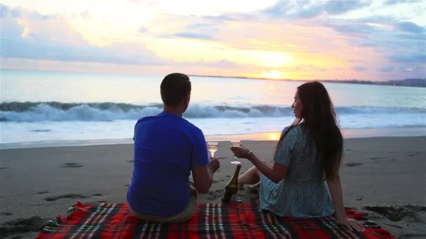 Rodina má piknik na pláži — Stock video