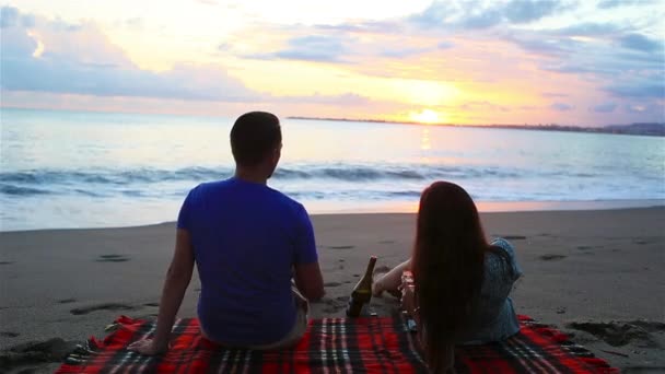 Familie picknicken op het strand — Stockvideo