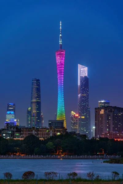 Canton Tower Some Tall Buildings Night Guangzhou Guangdong Province China — стоковое фото