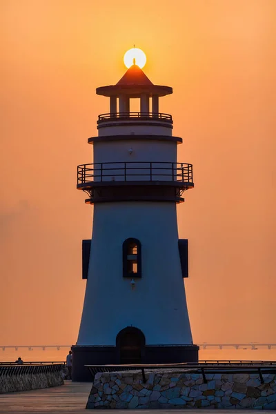 Paisaje Del Amanecer Mañana Del Faro Parque Natación Costero Zhuhai — Foto de Stock