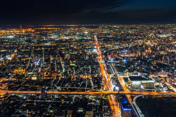 Tampilan Malam Dari Osaka City Downtown Skyline — Stok Foto