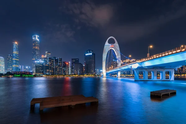 Нічний Вид Cityscape Guangzhou Провінція Гуандун Китай Мостом Ліде Через — стокове фото