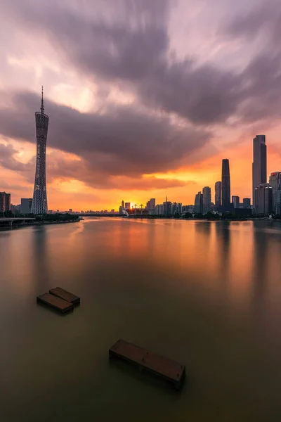 Skyline Városi Építészeti Táj Guangzhou Naplementekor — Stock Fotó