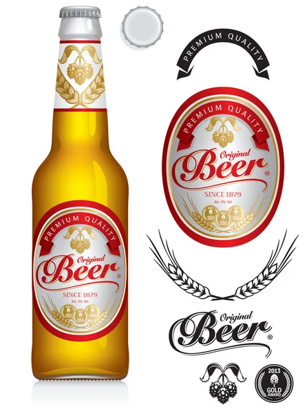 Birra Etichetta e collo su bottiglia di vetro trasparente Illustrazioni Stock Royalty Free