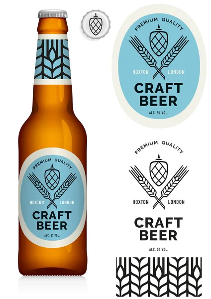 Craft étiquette de bière, étiquette de cou sur bouteille brune 330ml — Image vectorielle