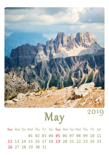 Druckbarer Kalender 2019 Monat Mai Natur Minimalistischer Kalender — Stockfoto