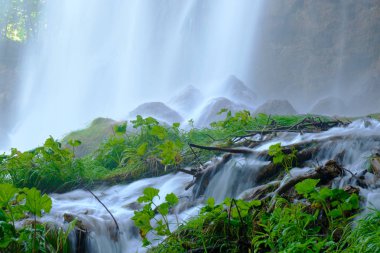 Veliki Prstavac Şelalesi - yakın çekim, detaylar - Plitvice Gölleri (Plitvicka Jezera) Ulusal Parkı, Hırvatistan.