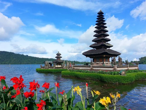 Temple with lakes and flowers