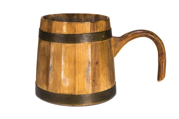 Gamla Traditionella Trä Mugg Isolerad Vit Bakgrund — Stockfoto