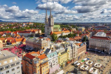 Ban Jelacic Square. Aerial view of the central square of the city of Zagreb. Capital city of Croatia. Image clipart
