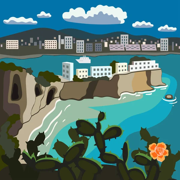 Vacaciones Por Paisaje Vectorial Del Mar — Vector de stock