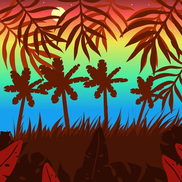 Beau fond de consommation avec des plantes tropicales et image vectorielle ciel couleur — Image vectorielle