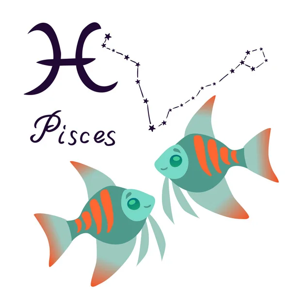 Pisces Zodiac znamení kreslený izolovaných na bílém pozadí vektor — Stockový vektor