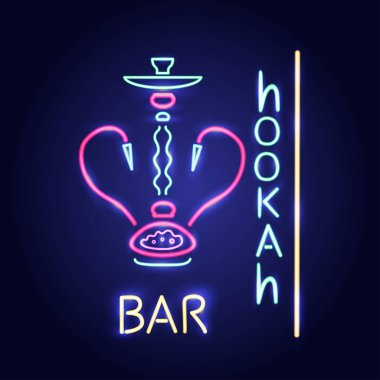 Neon tabela nargile bar parlayan simge vektör görüntü