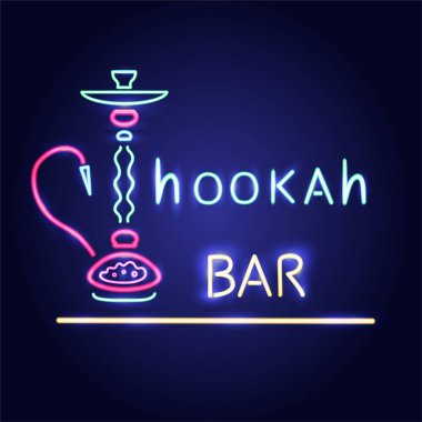 Neon tabela nargile bar parlayan simge vektör görüntü