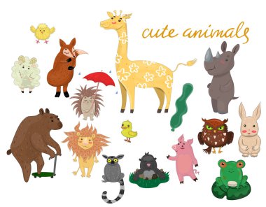 sevimli hayvanlar el çizilmiş stil vektör illüstrasyon.