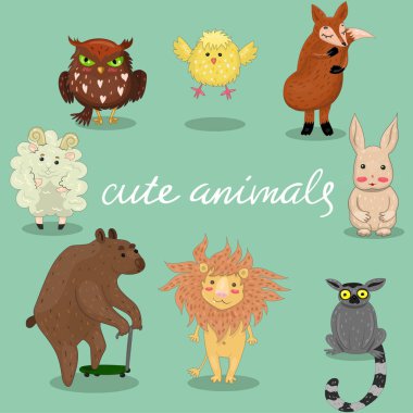 sevimli hayvanlar el çizilmiş stil vektör illüstrasyon.