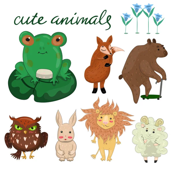Set avec des animaux mignons pour les cartes, affiches, autocollants et autres images vectorielles — Image vectorielle