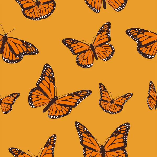 Monarque papillon orange sur fond orange clair. motif sans couture. Illustration vectorielle SPE 10 . — Image vectorielle