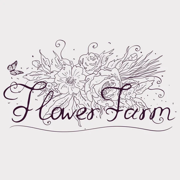 Een boerderij groeiende bloemen. Typografische etiketten, stickers, logo's en badges. vector illustratie — Stockvector