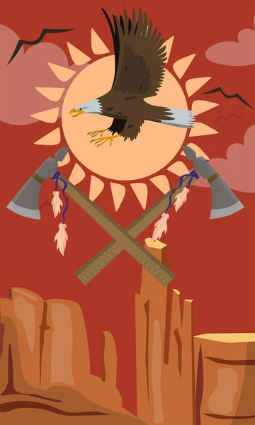Pygargue à tête blanche volant, emblème Tomahawk Illustration vectorielle — Image vectorielle
