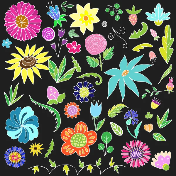 Elementos de garabato floral para el diseño. Dibujado a mano. Imagen vectorial — Vector de stock