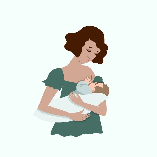 A young mother is breastfeeding her baby. Isolate on white background. Vector clip art — Stock Vector