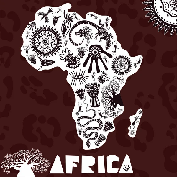 Etno deseni, kabile arka plan ile Afrika Vektör haritası. Panter cilt arka plan üzerinde Afrika Vektör illüstrasyon. — Stok Vektör