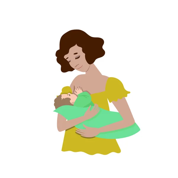 Uma jovem mãe está amamentando seu bebê. Isolar no fundo branco. Vector clip art — Vetor de Stock